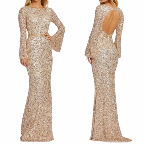 Mac Duggal Dresses & Skirts - MAC DUGGAL Long Sleeve Sequin Column Gown NEW Gold Size 6